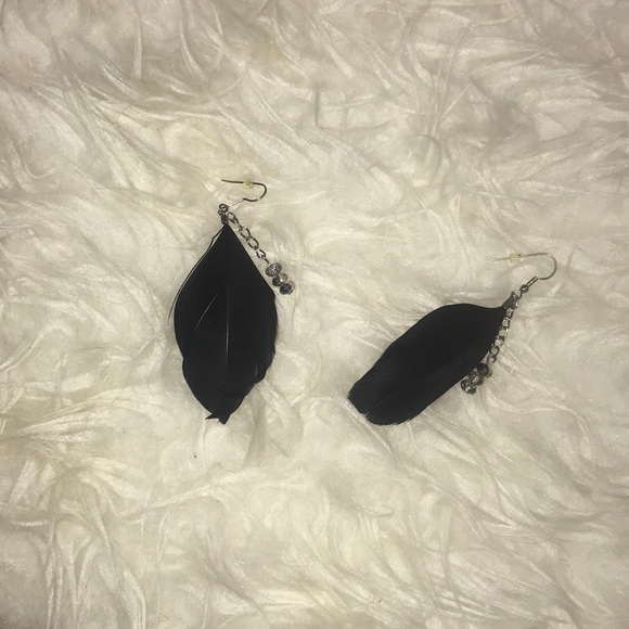 Black Feather Earrings - Picture 2 of 3